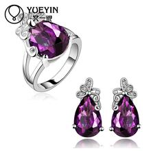 10sets/lotFVRS007 2015 new fine jewelry sets Extravagant Party jewlery set for lady Fashion Big Crystal set (Ring and Earing)
