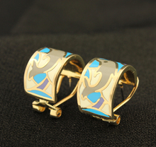 High Quality Gold Plated Imagination Dolphin Geometry Arc Enamel Stud Earrings Lovely Jewelry Women E18