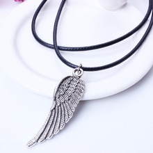 New Fashion Free Shipping Retro Black Leather Silver Plated Pendant Necklace Single Wing Carved Jewelry 