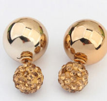 TE1309 New Fashion Gold Silver Plated Two Side Double Ball Pearls Stud Earrings For Women Fine Jewelry