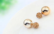 TE1309 New Fashion Gold Silver Plated Two Side Double Ball Pearls Stud Earrings For Women Fine