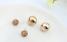 TE1309 New Fashion Gold Silver Plated Two Side Double Ball Pearls Stud Earrings For Women Fine