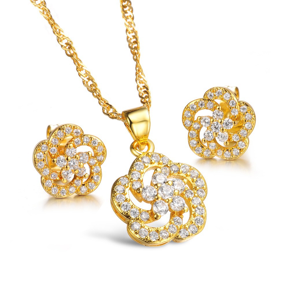 OPK Classical Fashion White Crystal Women Jewelry Sets 18K Gold Plated ...