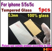 1pcs 100% glass 0.3mm Thin HD Clear Tempered Glass Screen Protector Cover Guard Film for iPhone 5 5G 5S with Retail Package