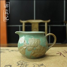 Tea set pottery that made by traditional handicraft of carving with six tea cups one tea