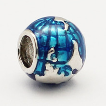 Silver Blue Earth Epoxy beads fit Pandora bracelet Valentine Christmas Mother’s Day gift free shipping