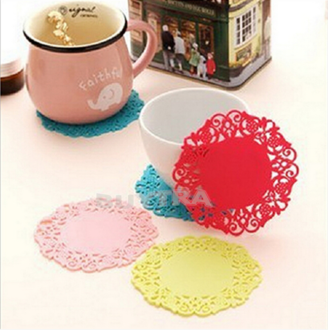 2015 New 1 pc Lovely Silicone Lace Flower Cup Coaster Nonslip Cushion Placemat Anne Tea Coffee