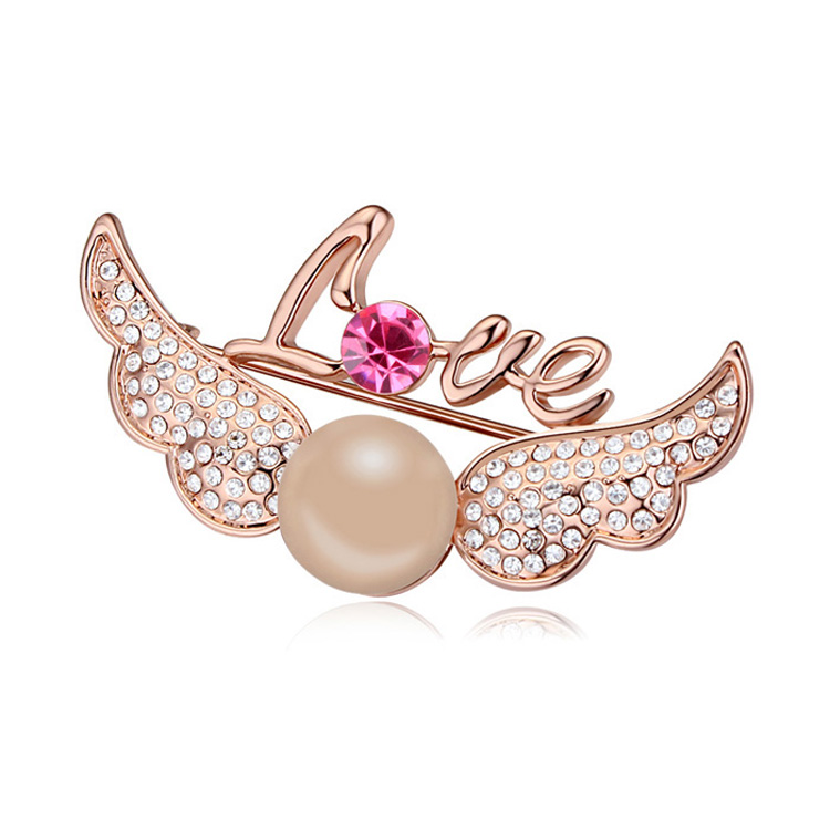 T111729 High quality pearl brooch Austria Cupid Wings bronze Rose Gold over 15 mixed order free