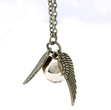 Movie Theme Jewelry Angel Wing Thin Necklaces Collares 2015 populares Quidditch Harry Potter Charm Golden Snitch