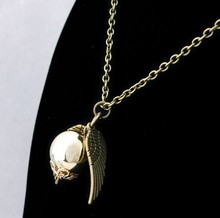 Movie Theme Jewelry Angel Wing Thin Necklaces Collares 2015 populares Quidditch Harry Potter Charm Golden Snitch