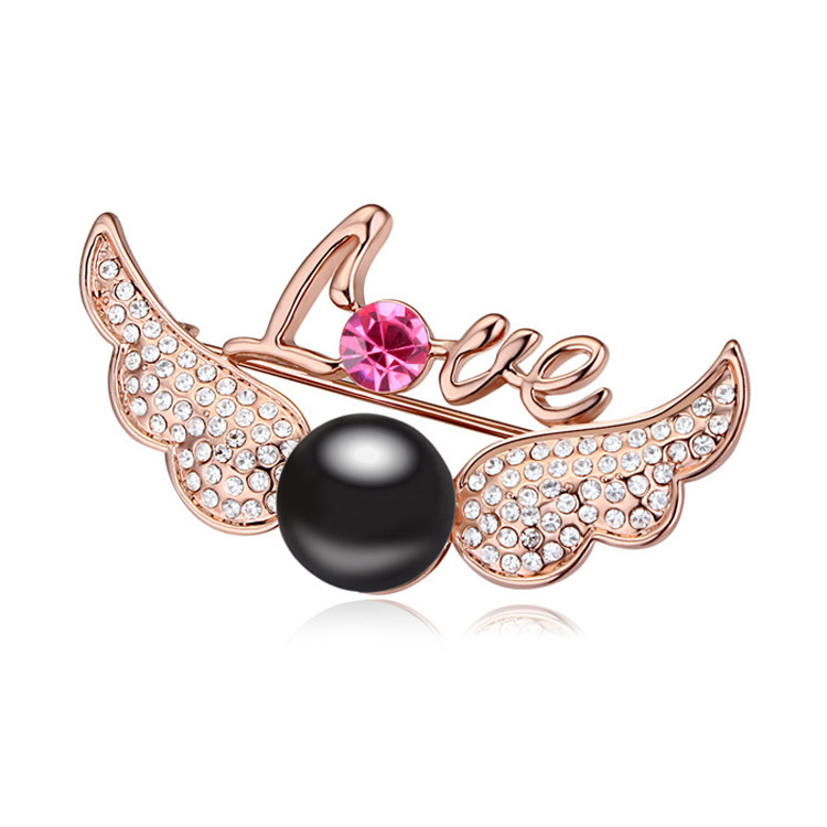 T111730 High quality pearl brooch Austria Cupid Wings Black Rose Gold over 15 mixed order free