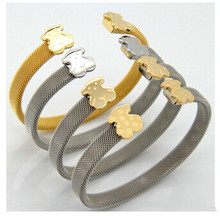 2014 Top Quality Stainless Steel Fashion Jewelry C Mesh Cuff Bracelets Bangles Lovely Bear Bracelets For Women E-shine Jewelry