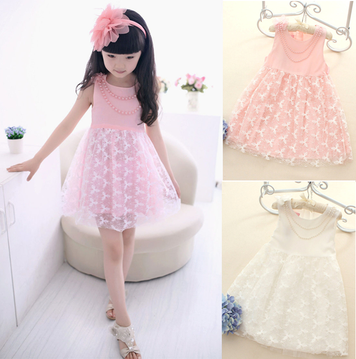 2015 New chiffon princess girl party lace dress jewelry baby kids clothes children clothing casual girls