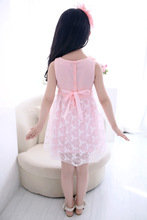 2015 New chiffon princess girl party lace dress jewelry baby kids clothes children clothing casual girls