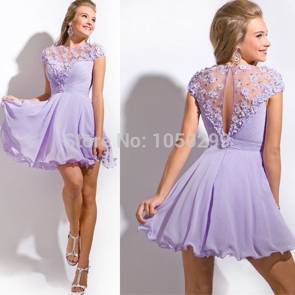 ... 8th Grade Graduation Prom Gown Lace Top Lavender Homecoming Dresses