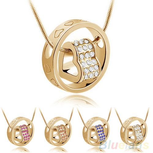 Women s Fashion Crystal Chain Rhinestone Gift Love Heart Pendant Necklace 1P8H