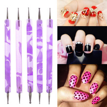 1Set/2Pcs Duble-End 2 Way Dotting Pen Acrylic Nail Art Brushes Pen Nail Brush Liner UV GEL Dotting Tool Purple Set Free Shipping