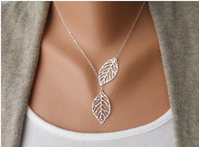 2015 Brand Designer Free Shipping Women Fashion Simple 2 Leaves Choker Necklace Collar Statement Necklace Women Jewelry Gift
