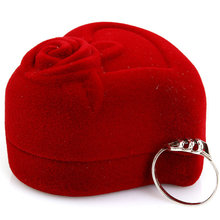 Red Love Heart Shaped Ring Box Gift Velvet Retail Jewelry Package Case