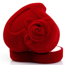 Red Love Heart Shaped Ring Box Gift Velvet Retail Jewelry Package Case