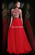 2015 New Custom Made Robe De Soiree Bright Red Chiffon Beaded Crystal Long Evening Dress Prom