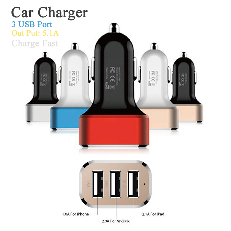 High Quality Portable Travel Charger Rapid 3 USB Ports Car Charger Smart Sharing IC For iPhone