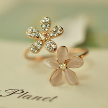 Opal Double Daisy Flower Adjustable Ring Cute Brand Design Rhinestone Hot Sale Rings For Women Fine Jewelry Anel 2015 New PD22