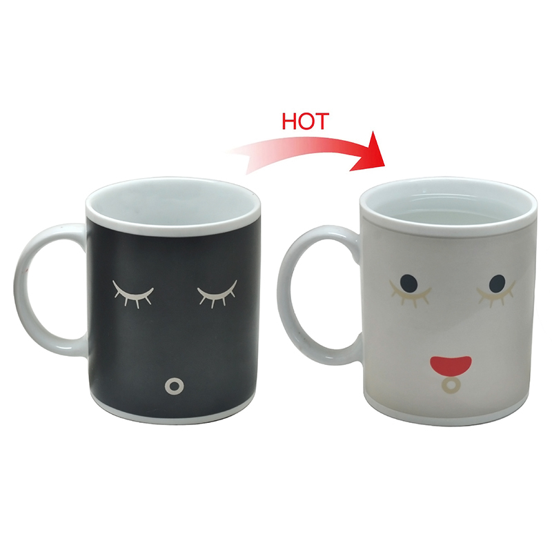 1 Pc Cartoon face discolored cup Funny personality style ceramic cup Mood change color Mug cup