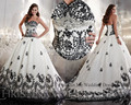 Embellished White and Black Wedding Dress 2015 Princess Lace Bridal Gown Lace up Back Court train