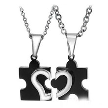 1 Pair Romantic 2015 New Men’s Women’s Couple Lovers Stainless Steel Love Heart Puzzle Necklaces & Pendants For Lover