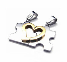 1 Pair Romantic 2015 New Men s Women s Couple Lovers Stainless Steel Love Heart Puzzle