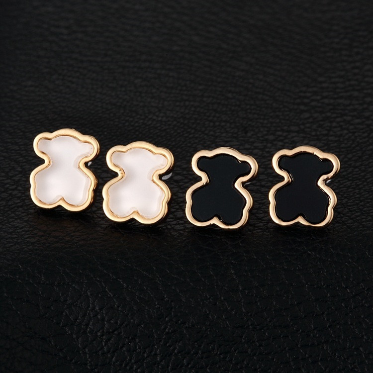 2015 NEW Top Quality 18K Gold Plated Studs Jewelry Fashion Black White Acrylic Cute Bear Stud