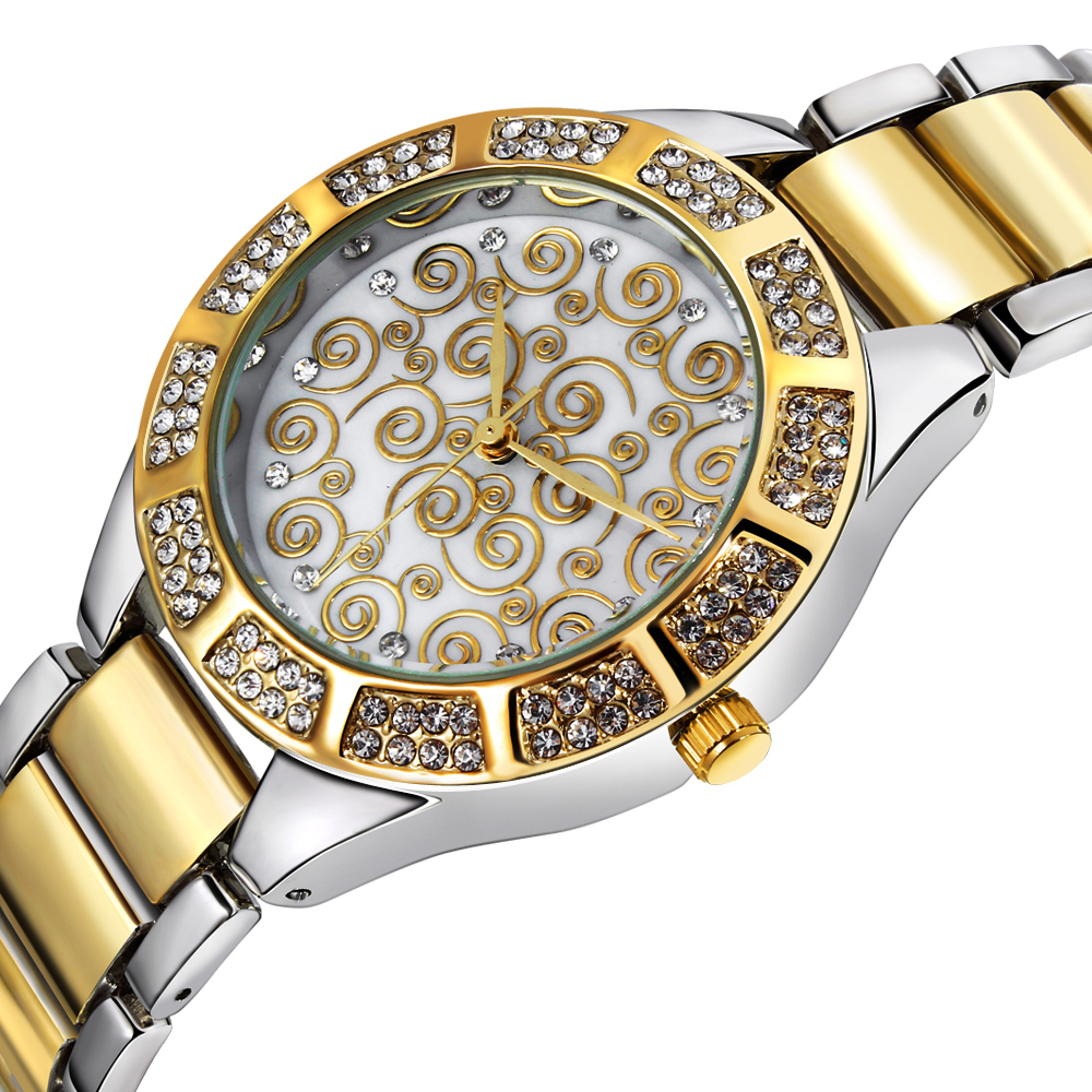 2015 New Fashion Metal Strap Watches for Women rhinestone luxury 18k gold plated Watch Japan Miyota