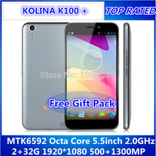 In Stock!KOLINA 100+ K100 MTK6592 octa core 2.0GHz 5.5 Inch WCDMA Mobile Phone 1920×1080 pixels 2GB RAM GPS Multi-language