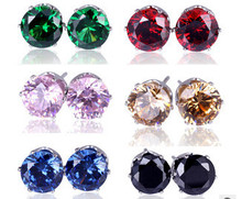 Hot Stud Earrings color round 8MM Zircon Earrings 14 color ultra bright 18K Gold Plated Crystal Earrings