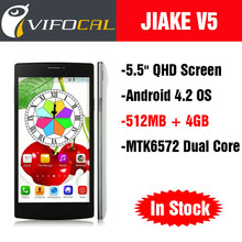 Original Jiake V5 MTK6572 Dual Core Smart Mobile Phone Android 4.2 OS 5.5” QHD Screen 512MB RAM + 4GB ROM Dual Sim GPS WCDMA 3G
