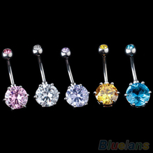 Hot Crystal Gem Belly Ring Button Bar Body Piercing Surgical Steel Navel Ring