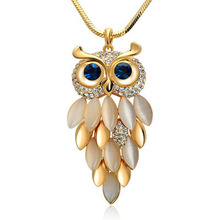 2015 New Brand Design Women Gold Necklace Zinc Alloy Crystal Jewelry Owl Necklace Pendant Long Vintage