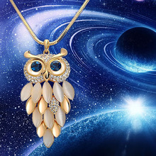 2015 New Brand Design Women Gold Necklace Zinc Alloy Crystal Jewelry Owl Necklace Pendant Long Vintage