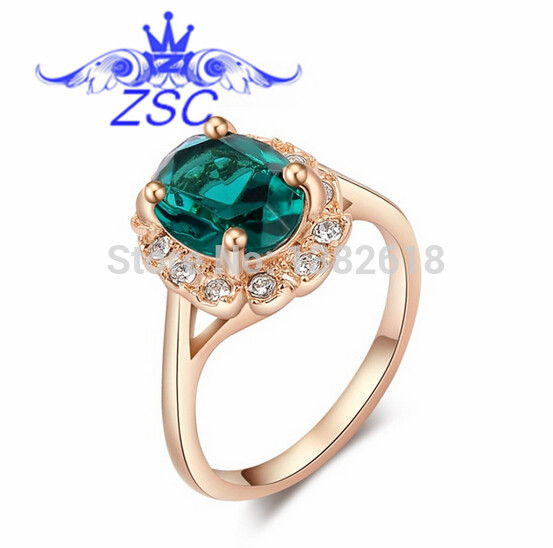 G19 Hot 2015 Top Quality 18K Gold Plated Emerald Finger Rings Elegant Jewelry CZ drill Austrian