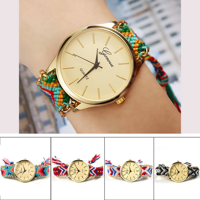 Women s Brand New Fashion Handmade Rope Bracelet Watch Geneva Women Hand Woven Jewelry Quarzt Wristwatch