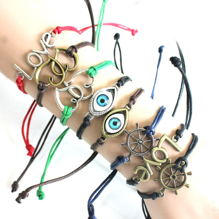 Turkish fashion simple double heart LOVE eye weave bracelet Charm Bracelets Bangles For Women and men