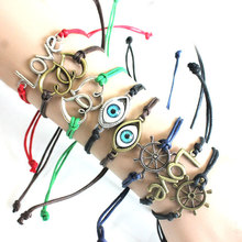 Turkish fashion simple double heart LOVE eye weave bracelet /Charm Bracelets Bangles For Women /H378
