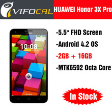 Original Huawei Honor 3X Pro Mobile Phones 5.5” FHD Screen MTK6592 Octa Core 2G RAM + 16GB ROM Android 4.2 Dual SIM 13.0MP GPS
