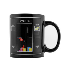 High Quality NEW Tetris Pattern Magical Heat Sensitive Color Change Water Milk Mug Coffee Cup Free Shipping