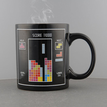 High Quality NEW Tetris Pattern Magical Heat Sensitive Color Change Water Milk Mug Coffee Cup Free