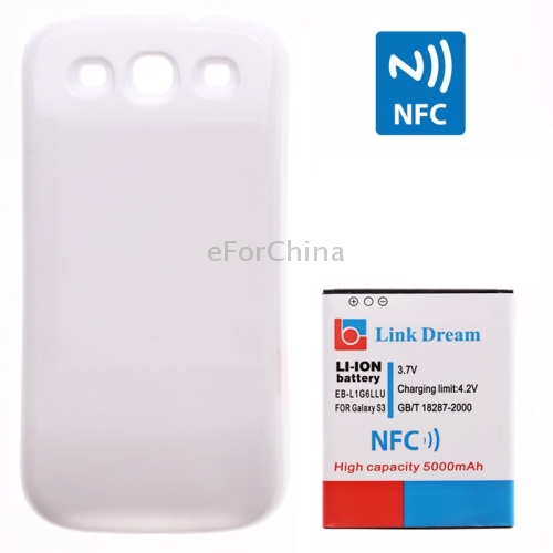 White Link Dream High 5000mAh Mobile Phone Battery with NFC for Samsung Galaxy SIII i9300 EB