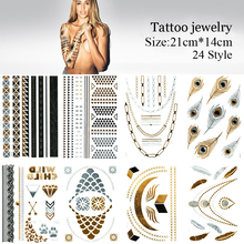 2015 new body art 6pcs metallic temporary tattoo sexy product jewelry bracelet flash tattoo gold tatoo