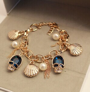 Shell pearl blue crystal skull female bracelet korean luxury hand chain pulseras mujer pulseiras femininas charm