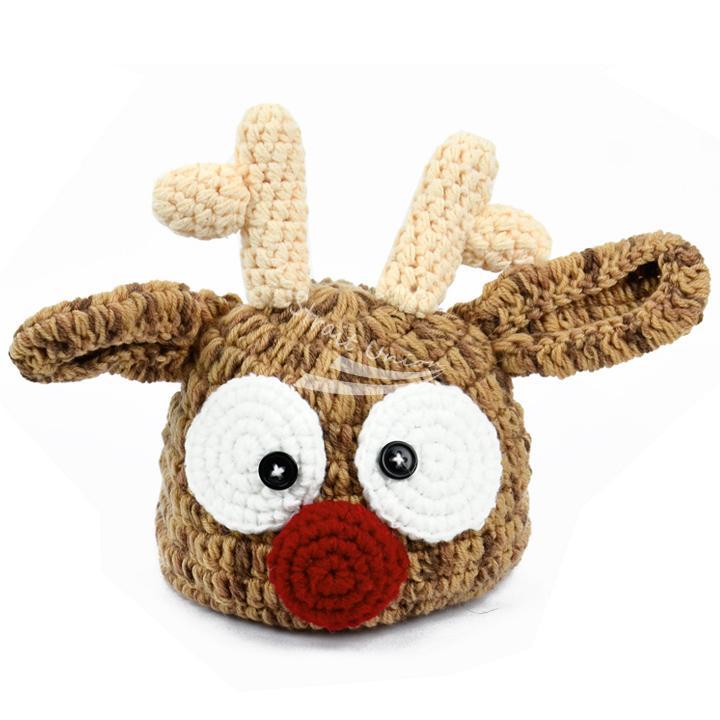 Baby Infant Toddler Deer Pattern Handmade Crochet Knit Beanie Hat Photo Prop ...